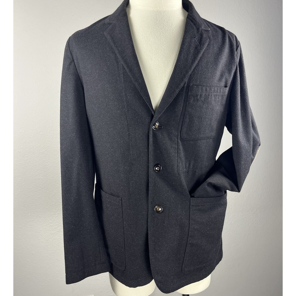Wallace Barnes Blazer 40R 100‎ Wool Elbow Patch Black Caprini Chore